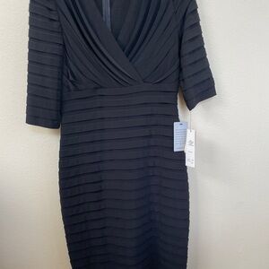 Adrianna Papell Black Pleated Midi Dress